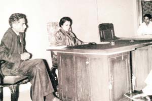 Former Prime Minister Indira Gandhi during her visit to Radio Kashmir, Srinagar, in 1964