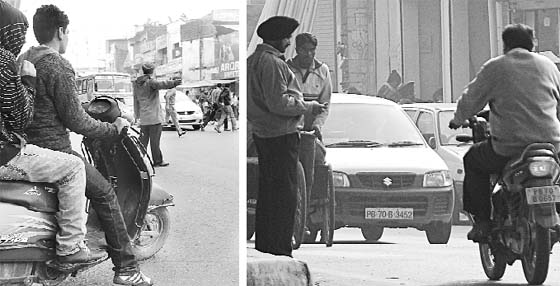 Commuters continue to violate traffic rules in the presence of traffic cops in Zirakpur