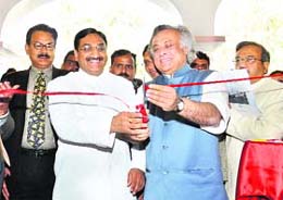 Union Minister of State for Environment and Forest (independent charge) Jairam Ramesh, along with Chief Minister Ramesh Pokhriyal Nishank, inaugurates a photo gallery at the FRI city centre in Dehradun