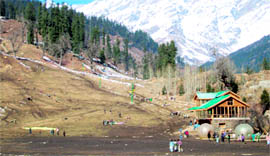 Solang ski slopes, 13 km from Manali, wear a deserted look on Sunday.
