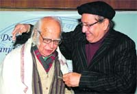 Prof Yash Pal being honoured by PU Vice-Chancellor RC Sobti in Chandigarh