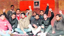 PUSU students sit on a hunger strike at the department of law, Panjab University, Chandigarh