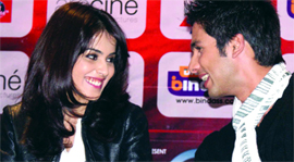 Actors Shahid Kapur and Genelia DSouza promote their upcoming film Chance pe Dance in New Delhi on Sunday night.