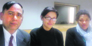  Aridamanjit Singh, Manisha Singh and Melissa Gordon of  Nishan, an NGO, in Sirsa on Monday.