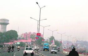 Most of the streetlights along the flyover in Jammu are defunct.
