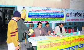 Applicants get enrolled for artificial limbs at a camp organised by the Bharat Vikas Parishad at Mandi Gobindgarh.
