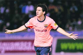 Barcelonas Lionel Messi celebrates his goal in Santa Cruz de Tenerife on the Spanish Canary island of Tenerife