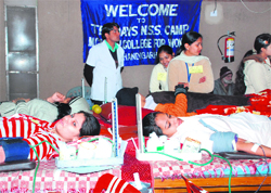 A blood donation camp, organised by the NSS, at MCM DAV College, Sector 36, Chandigarh, on Tuesday.