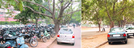 The scene behind the Punjab Police Headquarters; and (right) Chandigarh Police Headquarters in Sector 9.