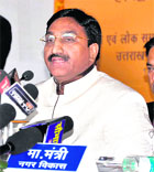Chief Minister Ramesh Pokhriyal Nishank at a press conference in Haridwar on Tuesday.