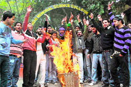 Activists of the JJSF hold a protest in Jammu on Tuesday
