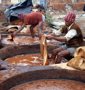 A labourer works in a domestic tanning unit in Buta Mandi, Jalandhar.