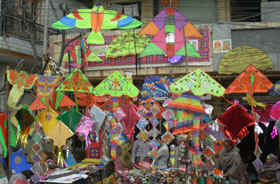 Chinese kites displayed at a shop in Jalandhar.