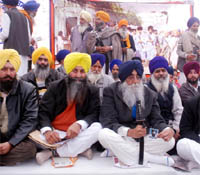 President of the SAD (A) Simranjit Singh Maan along with his party leaders during the partys political conference organised at Maghi Mela in Muktsar on Wednesday.