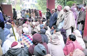 The farmers, whose lands have been acquired for a Reliance Power project, stage a dharna at district collectorate in Ghaziabad