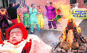 Members of the Citizen Forum for Human Rights celebrate the first Lohri of Pari, duaghter of the Nari Niketan rape victim, in Chandigarh.