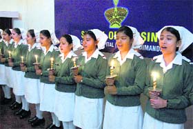 Probationer nurses at the lamp-lighting ceremony at Western Command Hospital in Chandimandir