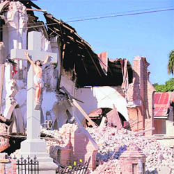 A damaged building is seen after an earthquake in Port-au-Prince, 