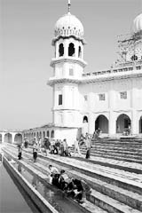Devotees at Panjokhra Sahib Gurdwara in Ambala on Thursday.