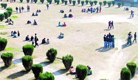 PU students enjoy sunshine after weather cleared on Thursday.