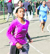 Athletes participate in 100m race during the inter-school athletics meet in Chandigarh on Thursday.
