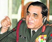 Army chief General Deepak Kapoor addresses a press conference on the eve of Army Day in New Delhi on Thursday.