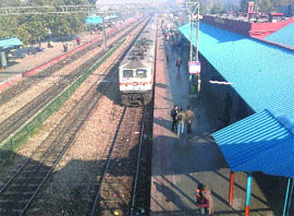 A train enters the Phagwara Railway Station on Thursday