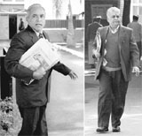 Anand Prakash (left) and Subhash Girhotra on their way to join the investigation at the CBI base camp in Sector 18, Chandigarh, on Friday