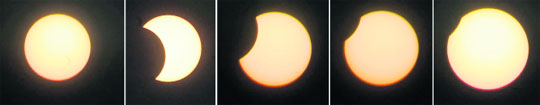 Different stages of the solar eclipse in Chandigarh on Friday.
