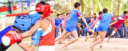 (Left) A boxing final in progress at the Panchayat Raj Yuva Kalyan Games; and (above) Kabaddi players in action during a match in Dehradun on Friday. Tribune photos: Vinod Pundir 