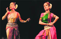 Renowned Odissi exponents Madhvi Mudgal and Arushi Mudgal perform at Punjab Kala Bhawan, Sector 16, Chandigarh, on Saturday.