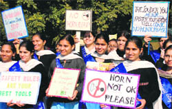 NSS volunteers of the Dev Samaj College of Education take out an awareness rally on Saturday.
