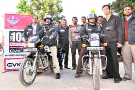 Emergency 108 responder motorcycles leave for Kumbh duty on Saturday.