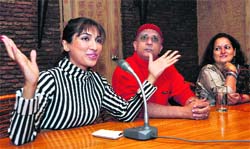 Mouli Ganguly, Rajesh Puri and Himani Shivpuri at a press conference in Ludhiana 