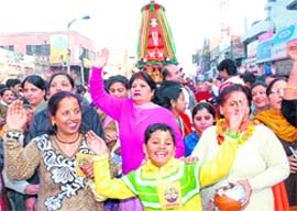 Devotees take part in the BhagwanG Jagannath rath yatra in Jalandhar