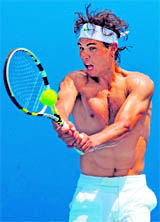 Defending Australian Open Champion Rafael Nadal during a practice session in the lead-up to the Australian Open tennis tournament in Melbourne on Saturday.