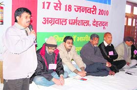 Members of the Uttarakhand Parivartan Party at Aggarwal Dharamshala in Dehradun