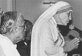 Veteran CPM leader Jyoti Basu with Mother Teresa at a function in Kolkata.