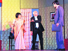 The play Oye Band Baj Gaya being staged at the Guru Nanak Dev Bhawan in Ludhiana.