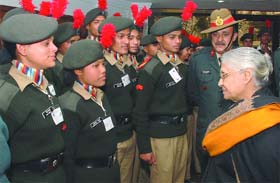 Delhi Chief Minister Sheila Dikshit interacts with NCC cadets in New Delhi