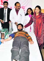 A blood donation camp being held in Government Medical College Hospital in Jammu