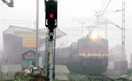 Jalandhar railway station enveloped in fog on Monday.