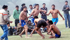 A circle style kabaddi match in progress at the Government Rajindra College in Bathinda on Tuesday.