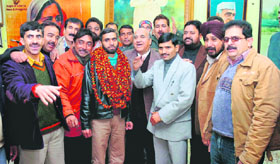 National Conference office-bearers welcome new entrants to the party in Jammu on Tuesday.