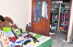 The ransacked room at the BRS Nagar house from where thieves decamped with gold jewellery and cash in Ludhiana on Tuesday.