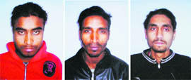 The three accused who were arrested by the CIA staff for allegedly stealing around 50 quintals of cloth.