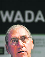 World Anti-Doping Agency (WADA) President John Fahey attends a WADA Media Symposium on Tuesday at the Olympic Museum in Lausanne