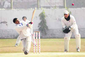 A match in progress during the Inter-Media Cricket Tournament in Chandigarh on Thursday.