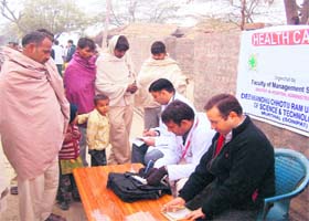 MHA students examine patients at a construction site in Deenbandhu Chhotu Ram University of Science and Technology, Murthal