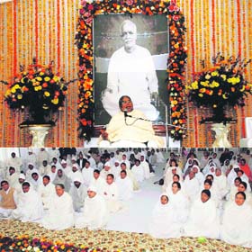 A mass meditation-cum-spiritual discourse session in progress to mark the World Peace Day at Brahmakumaris' Om Shanti Retreat Centre at Manesar in Gurgaon district